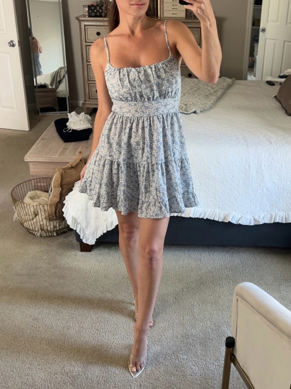 Smocked Blue Floral Tiered Mini Dress